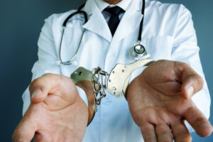 doctor with handcuffs on hands